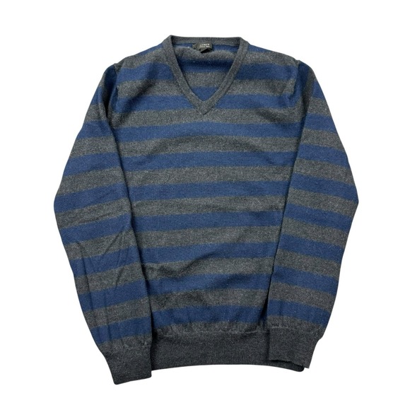 J.CREW Other - J Crew Sweater Mens Medium Blue Gray Striped Merino Wool V Neck Preppy